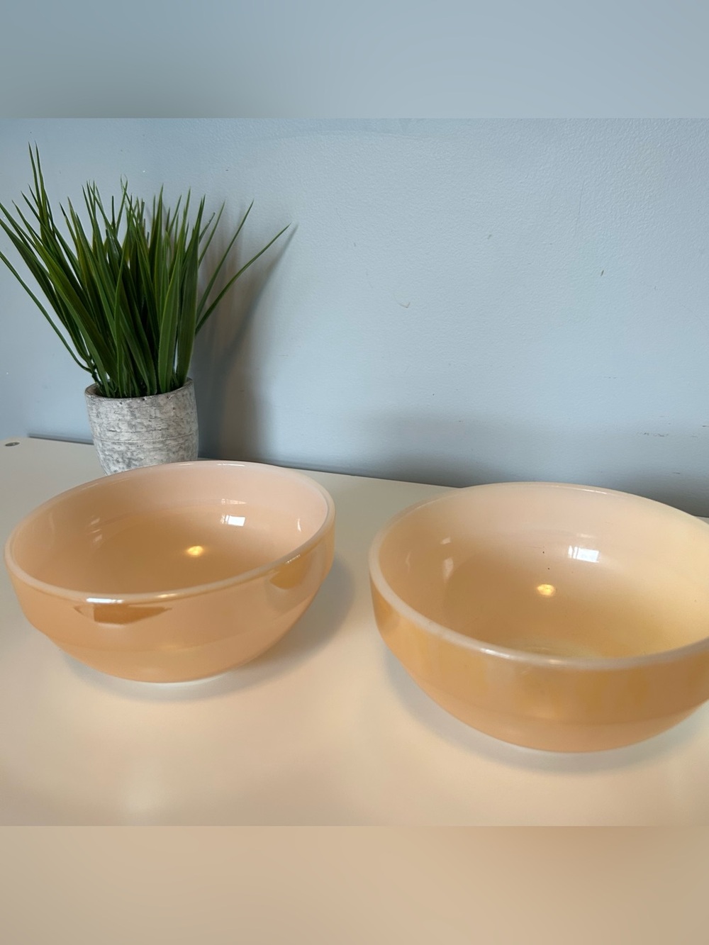 Vintage Fire King Peach Lustre Colonial Band 
Bowls Set of 2